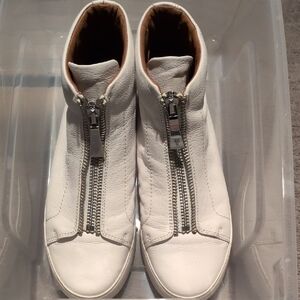 Frye Lena White Leather Zip-Front Women’s Sneakers